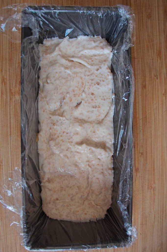 ogurt mixture layered into a cling film–lined loaf tin for peach and cardamom frozen yogurt terrine.