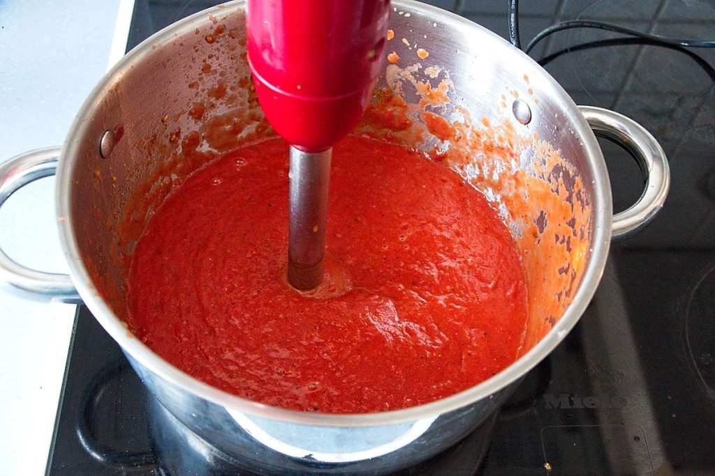 Blending until smooth in a saucepan with stick blender