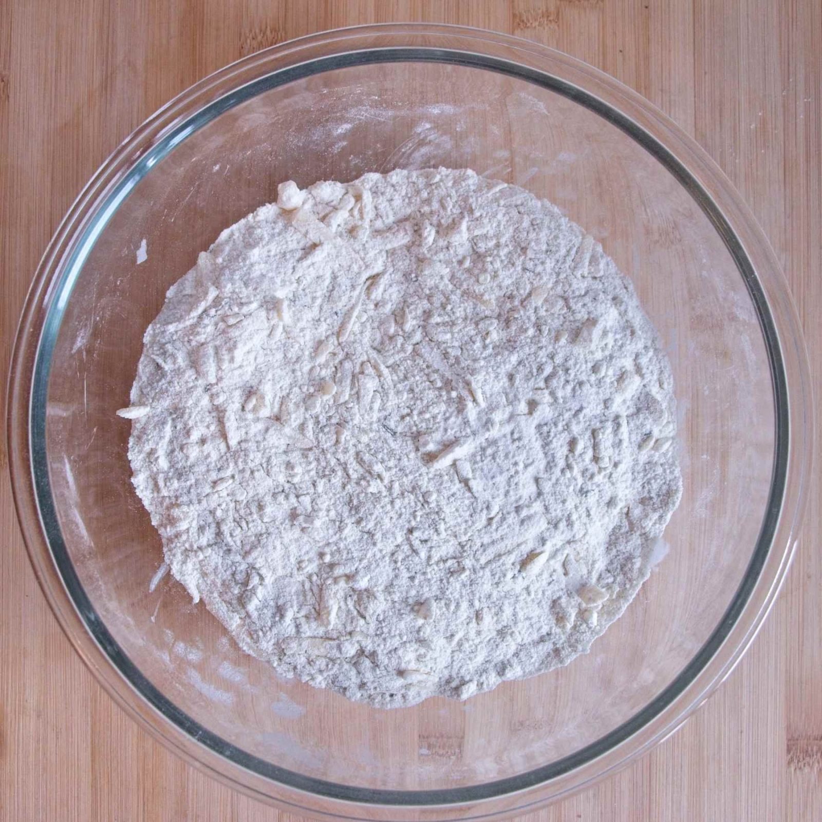 Dry ingredients mixed in a bowl before adding the liquid for soda bread dough.