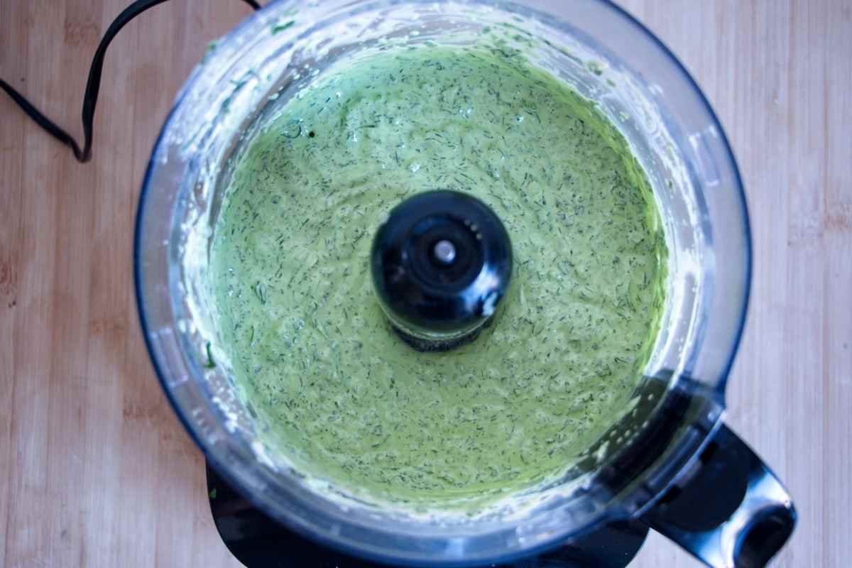 Wild garlic butter blended to a smooth texture in a food processor