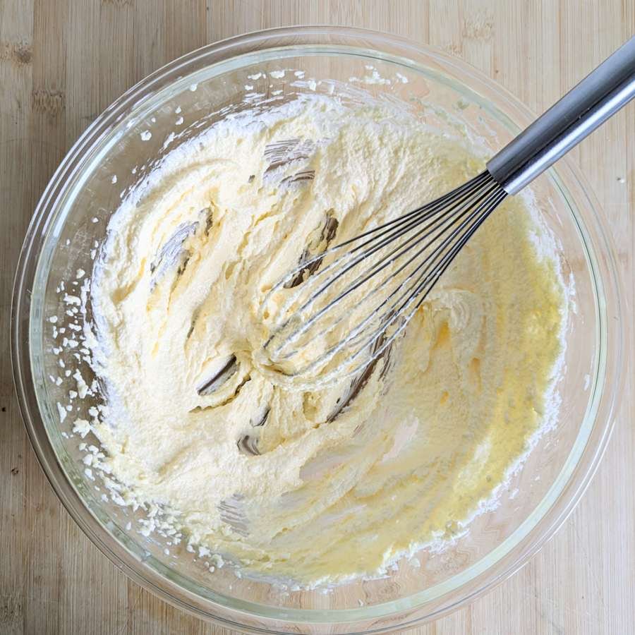 Butter and sugar creamed together until pale and fluffy.